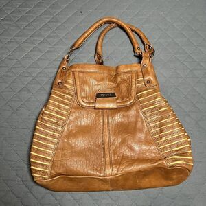 Perlina New York Natalie Tote Brown Leather Shoulder Bag Leopard Interior Lining